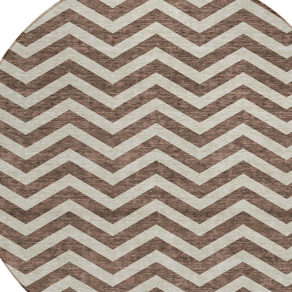 Homeroots 3' Artichoke Green And Ivory Chevron Washable Indoor Outdoor Area Rug For Stylish Spaces 8' Round Polyester 595303