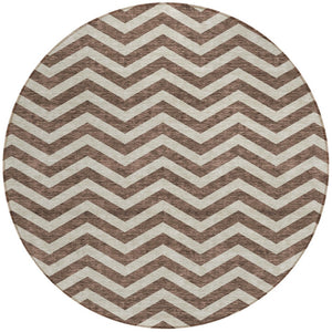 Homeroots 3' Artichoke Green And Ivory Chevron Washable Indoor Outdoor Area Rug For Stylish Spaces 8' Round Polyester 595303