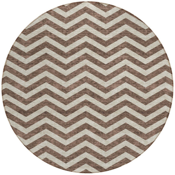 Homeroots 3' Artichoke Green And Ivory Chevron Washable Indoor Outdoor Area Rug For Stylish Spaces 8' Round Polyester 595303