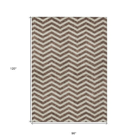 Homeroots 3' Artichoke Green And Ivory Chevron Washable Indoor Outdoor Area Rug For Stylish Spaces 8' X 10' Polyester 595304
