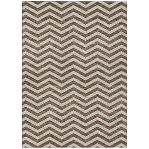HomeRoots 5' Brown and Beige Chevron Washable Area Rug - Stylish, Durable, and Perfect for Indoor or Outdoor Use 8' X 10' 595304