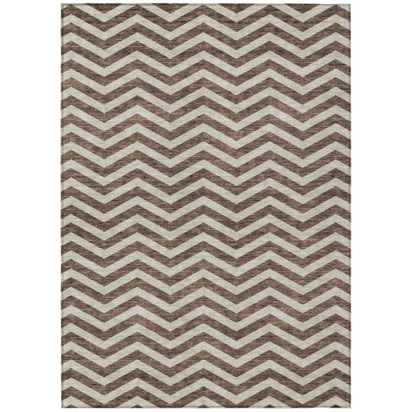 HomeRoots 5' Brown and Beige Chevron Washable Area Rug - Stylish, Durable, and Perfect for Indoor or Outdoor Use 8' X 10' 595304