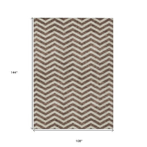 Homeroots 3' Artichoke Green And Ivory Chevron Washable Indoor Outdoor Area Rug For Stylish Spaces 9' X 12' Polyester 595305