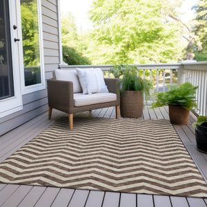 Homeroots 3' Artichoke Green And Ivory Chevron Washable Indoor Outdoor Area Rug For Stylish Spaces 9' X 12' Polyester 595305