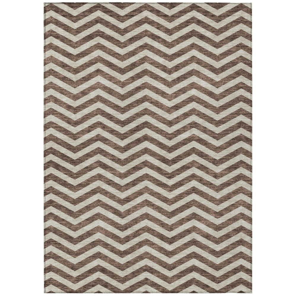 HomeRoots 9' X 12' Washable Brown And Beige Chevron Area Rug - Stylish, Durable Design for Indoor/Outdoor Use 595305