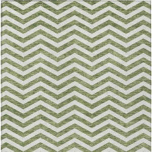 Homeroots 3' Artichoke Green And Ivory Chevron Washable Indoor Outdoor Area Rug For Stylish Spaces 3' X 5' Polyester 595307
