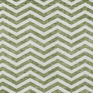 Homeroots 3' Artichoke Green And Ivory Chevron Washable Indoor Outdoor Area Rug For Stylish Spaces 3' X 5' Polyester 595307