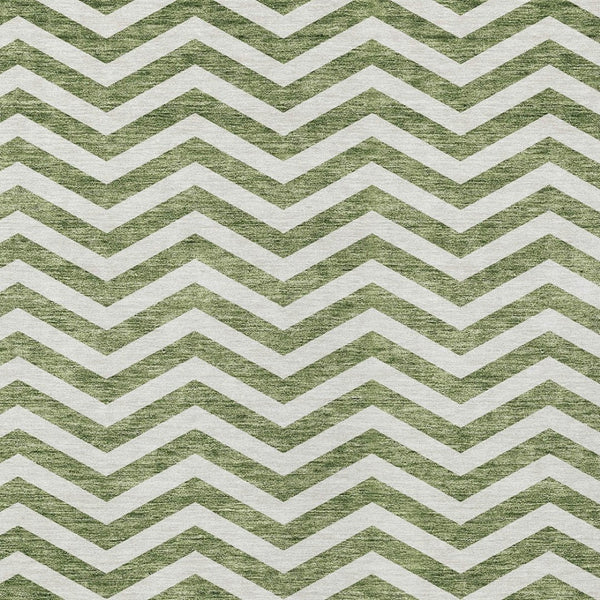 Homeroots 3' Artichoke Green And Ivory Chevron Washable Indoor Outdoor Area Rug For Stylish Spaces 3' X 5' Polyester 595307
