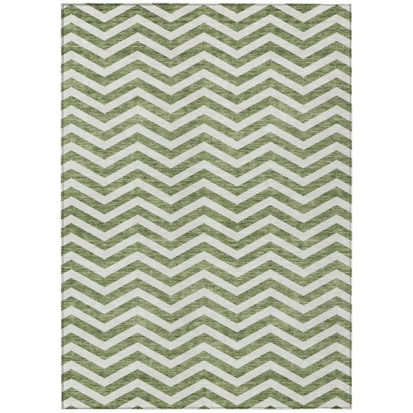 Homeroots 3' Artichoke Green And Ivory Chevron Washable Indoor Outdoor Area Rug For Stylish Spaces 5' X 8' Polyester 595308