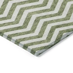 Homeroots 3' Artichoke Green And Ivory Chevron Washable Indoor Outdoor Area Rug For Stylish Spaces 5' X 8' Polyester 595308