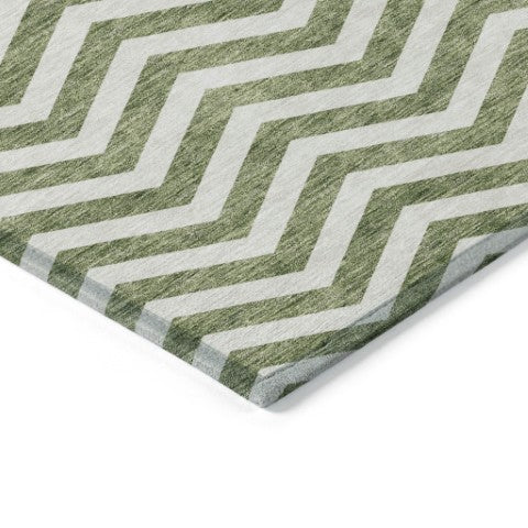 Homeroots 3' Artichoke Green And Ivory Chevron Washable Indoor Outdoor Area Rug For Stylish Spaces 5' X 8' Polyester 595308