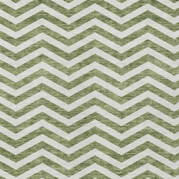 Homeroots 3' Artichoke Green And Ivory Chevron Washable Indoor Outdoor Area Rug For Stylish Spaces 5' X 8' Polyester 595308