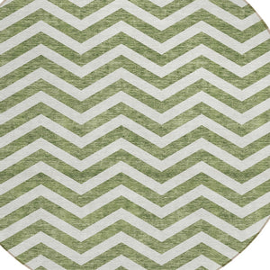Homeroots 3' Artichoke Green And Ivory Chevron Washable Indoor Outdoor Area Rug For Stylish Spaces 8' Round Polyester 595309