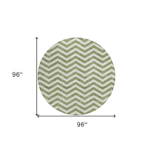 Homeroots 3' Artichoke Green And Ivory Chevron Washable Indoor Outdoor Area Rug For Stylish Spaces 8' Round Polyester 595309