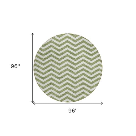 Homeroots 3' Artichoke Green And Ivory Chevron Washable Indoor Outdoor Area Rug For Stylish Spaces 8' Round Polyester 595309