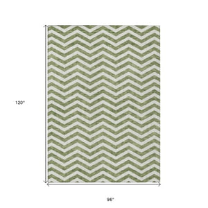 Homeroots 3' Artichoke Green And Ivory Chevron Washable Indoor Outdoor Area Rug For Stylish Spaces 8' X 10' Polyester 595310