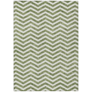 HomeRoots 5' Green and Ivory Chevron Indoor Outdoor Area Rug - Stylish, Durable, and Machine Washable for All Spaces 8' X 10' 595310