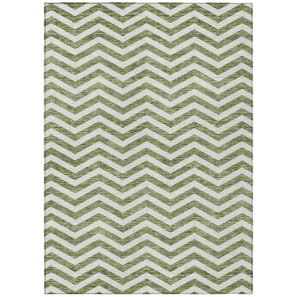 HomeRoots 5' Green and Ivory Chevron Indoor Outdoor Area Rug - Stylish, Durable, and Machine Washable for All Spaces 8' X 10' 595310