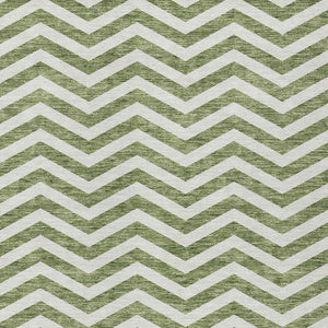 Homeroots 3' Artichoke Green And Ivory Chevron Washable Indoor Outdoor Area Rug For Stylish Spaces 8' X 10' Polyester 595310