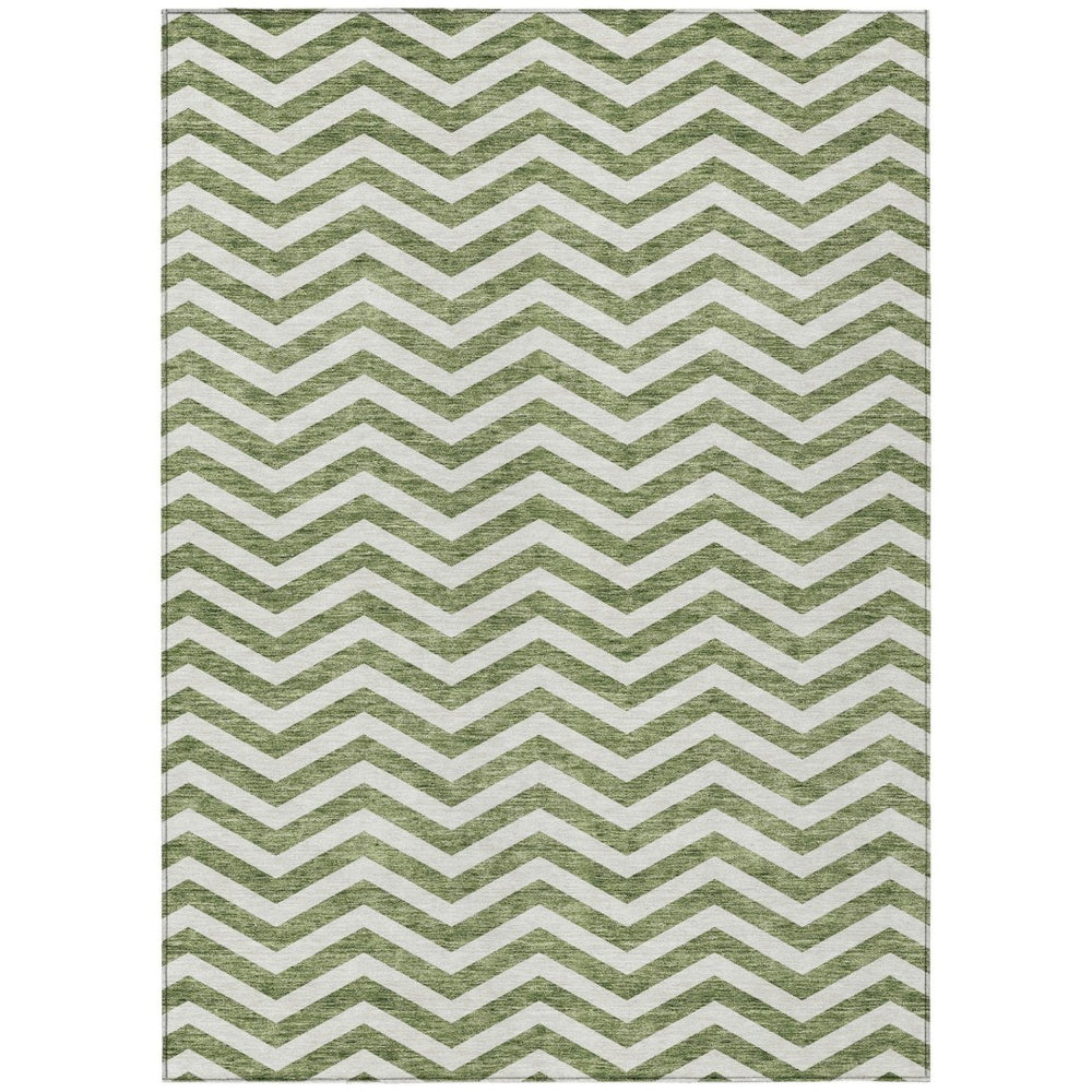 HomeRoots 9' Green and Ivory Chevron Area Rug - Washable, Durable, Indoor/Outdoor Design for High-Traffic Spaces 595311