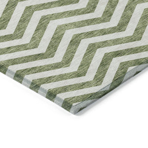 Homeroots 3' Artichoke Green And Ivory Chevron Washable Indoor Outdoor Area Rug For Stylish Spaces 9' X 12' Polyester 595311