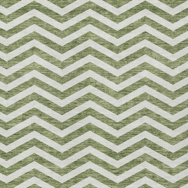 Homeroots 3' Artichoke Green And Ivory Chevron Washable Indoor Outdoor Area Rug For Stylish Spaces 9' X 12' Polyester 595311