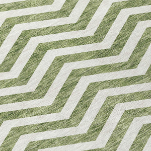 Homeroots 3' Artichoke Green And Ivory Chevron Washable Indoor Outdoor Area Rug For Stylish Spaces 9' X 12' Polyester 595311
