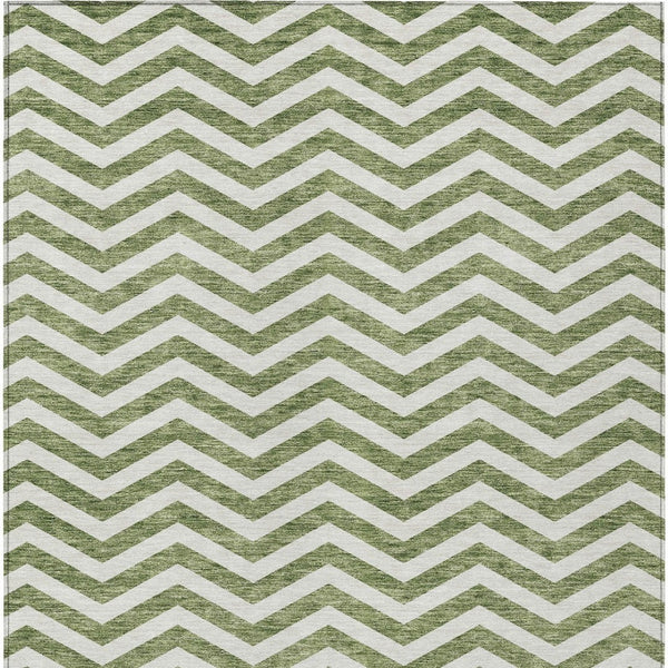 Homeroots 3' Artichoke Green And Ivory Chevron Washable Indoor Outdoor Area Rug For Stylish Spaces 10' X 14' Polyester 595312