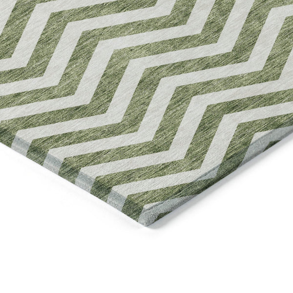 Homeroots 3' Artichoke Green And Ivory Chevron Washable Indoor Outdoor Area Rug For Stylish Spaces 10' X 14' Polyester 595312