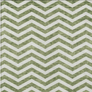 Homeroots 3' Artichoke Green And Ivory Chevron Washable Indoor Outdoor Area Rug For Stylish Spaces 10' X 14' Polyester 595312