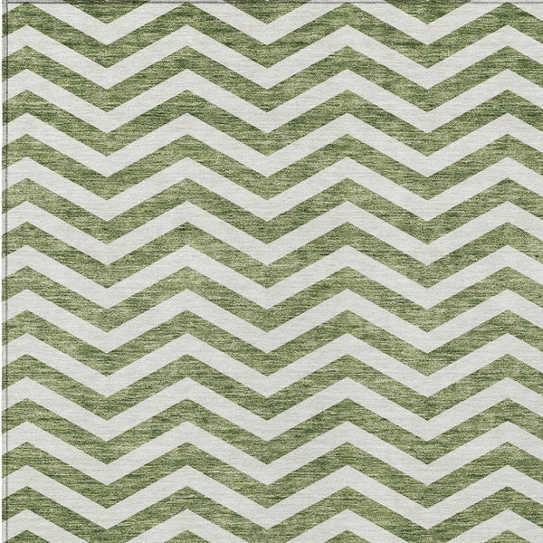 Homeroots 3' Artichoke Green And Ivory Chevron Washable Indoor Outdoor Area Rug For Stylish Spaces 10' X 14' Polyester 595312