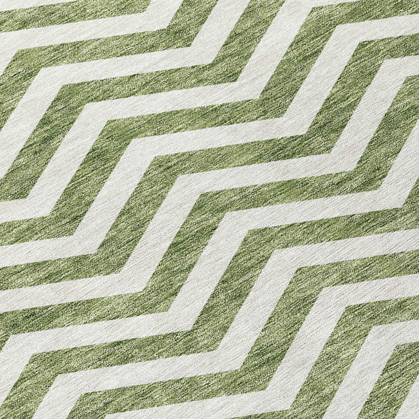 Homeroots 3' Artichoke Green And Ivory Chevron Washable Indoor Outdoor Area Rug For Stylish Spaces 10' X 14' Polyester 595312