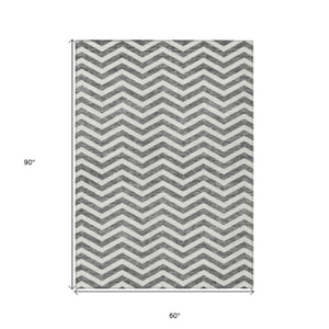 Homeroots 3' Artichoke Green And Ivory Chevron Washable Indoor Outdoor Area Rug For Stylish Spaces 5' X 8' Polyester 595314