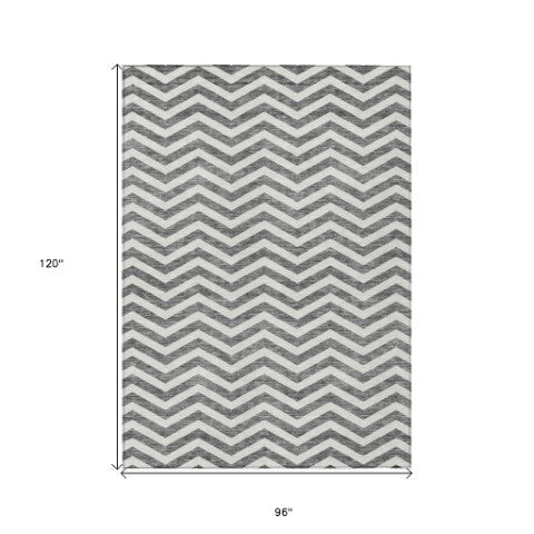 Homeroots 3' Artichoke Green And Ivory Chevron Washable Indoor Outdoor Area Rug For Stylish Spaces 8' X 10' Polyester 595316