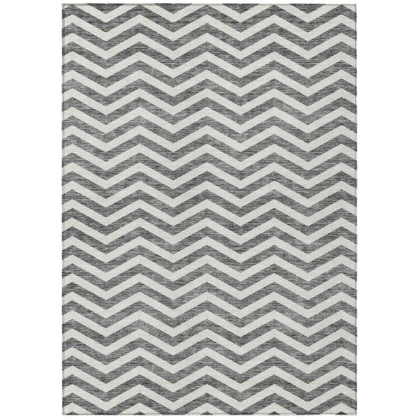 HomeRoots 5' Modern Gray and Ivory Chevron Washable Area Rug for Indoor and Outdoor High-Traffic Spaces 8' X 10' 595316
