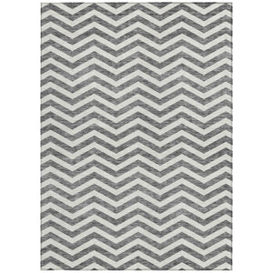 Homeroots 3' Artichoke Green And Ivory Chevron Washable Indoor Outdoor Area Rug For Stylish Spaces 9' X 12' Polyester 595317