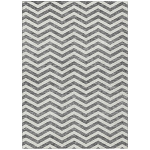 HomeRoots 5' Modern Gray and Ivory Chevron Washable Area Rug for Indoor and Outdoor High-Traffic Spaces 10' X 14' 595318