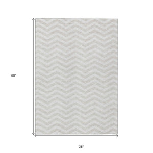 Homeroots 3' Artichoke Green And Ivory Chevron Washable Indoor Outdoor Area Rug For Stylish Spaces 3' X 5' Polyester 595319