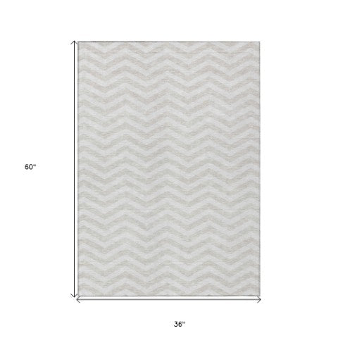 Homeroots 3' Artichoke Green And Ivory Chevron Washable Indoor Outdoor Area Rug For Stylish Spaces 3' X 5' Polyester 595319