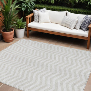 Homeroots 3' Artichoke Green And Ivory Chevron Washable Indoor Outdoor Area Rug For Stylish Spaces 9' X 12' Polyester 595323