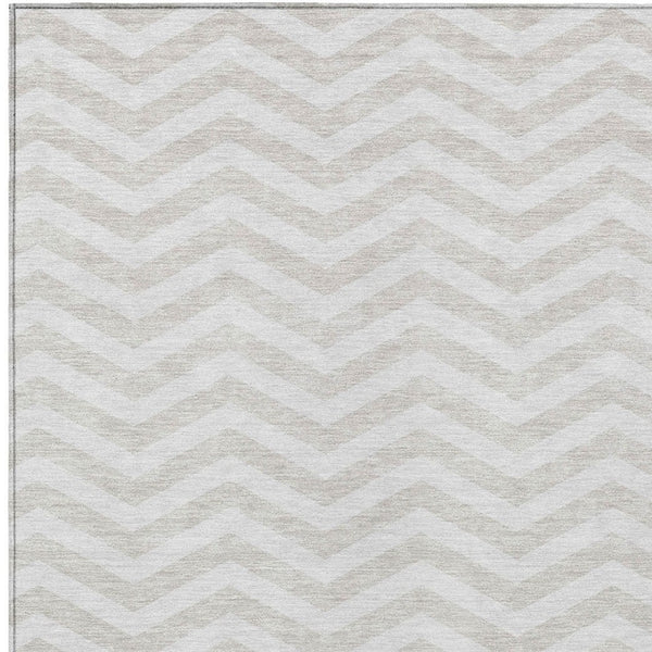 Homeroots 3' Artichoke Green And Ivory Chevron Washable Indoor Outdoor Area Rug For Stylish Spaces 9' X 12' Polyester 595323