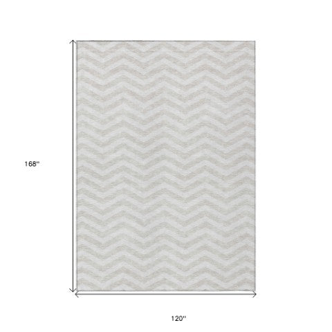 Homeroots 3' Artichoke Green And Ivory Chevron Washable Indoor Outdoor Area Rug For Stylish Spaces 10' X 14' Polyester 595324