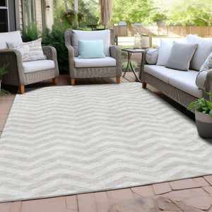 Homeroots 3' Artichoke Green And Ivory Chevron Washable Indoor Outdoor Area Rug For Stylish Spaces 10' X 14' Polyester 595324