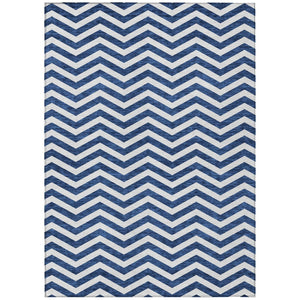HomeRoots 5' Navy Blue and Ivory Chevron Washable Area Rug - Stylish, Durable, and Perfect for Indoor & Outdoor Spaces 8' X 10' 595328