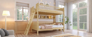 English Elm Twin Over Solid Wood Bunk Bed with Built in Shelves and Reversible Ladder N7090002224N
