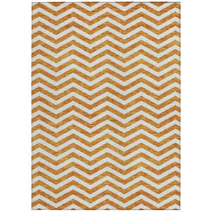 Homeroots 3' Artichoke Green And Ivory Chevron Washable Indoor Outdoor Area Rug For Stylish Spaces 5' X 8' Polyester 595332