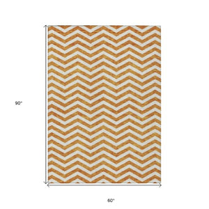 Homeroots 3' Artichoke Green And Ivory Chevron Washable Indoor Outdoor Area Rug For Stylish Spaces 5' X 8' Polyester 595332