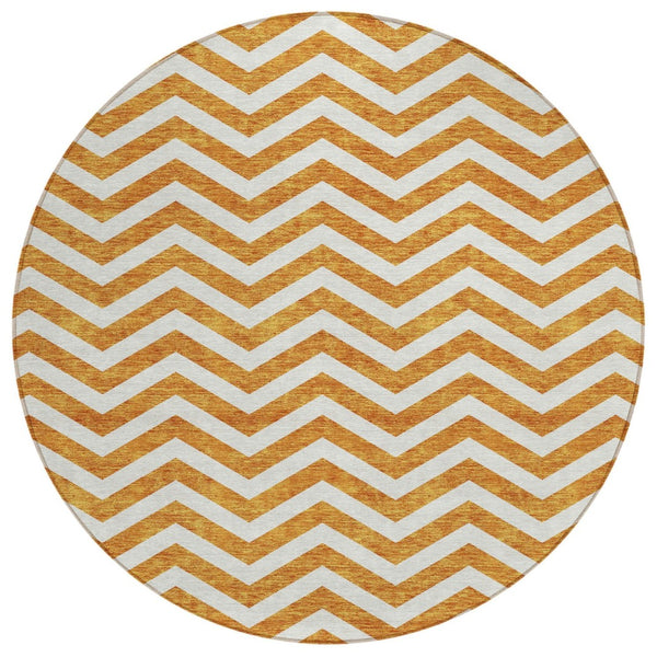 HomeRoots 5' Orange and Beige Chevron Indoor Outdoor Area Rug - Durable, Washable, Stylish for Any Space 8' Round 595333