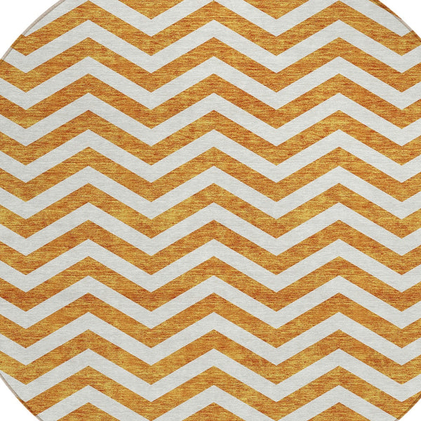 Homeroots 3' Artichoke Green And Ivory Chevron Washable Indoor Outdoor Area Rug For Stylish Spaces 8' Round Polyester 595333