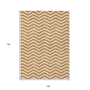 Homeroots 3' Artichoke Green And Ivory Chevron Washable Indoor Outdoor Area Rug For Stylish Spaces 9' X 12' Polyester 595335